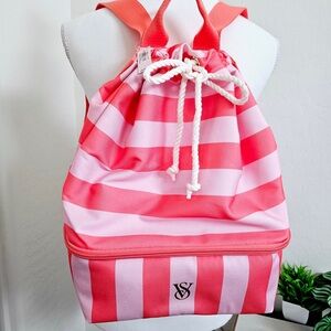 🆕️Victoria's Secret Pink and Coral Stripe Drawstring Backpack